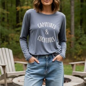 ANYBODY gray long sleeve “campfires & cocktails” shirt size xxs